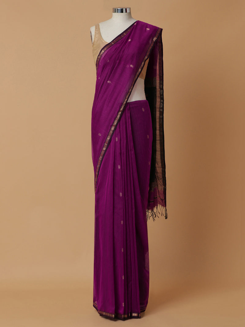 Maheshwari Cotton Silk Violet Saree With Chameli Phool Butta-Binks