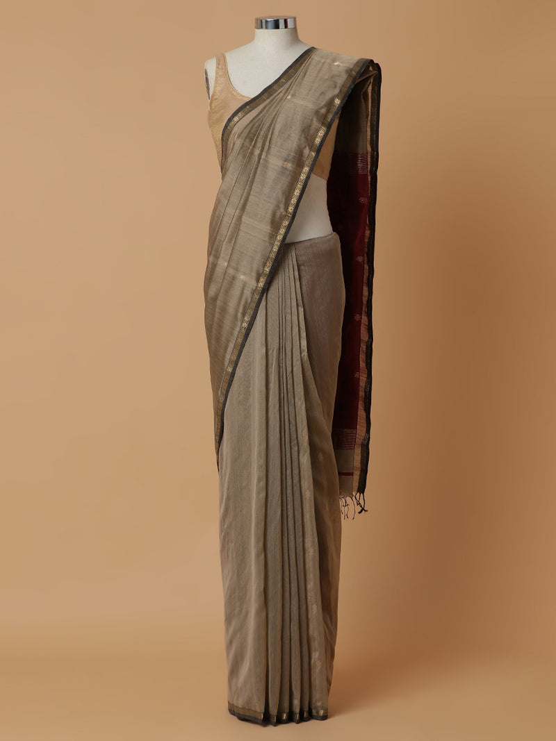 Maheshwari Cotton Silk Warm Beige Saree With Chameli Phool Butta-Binks
