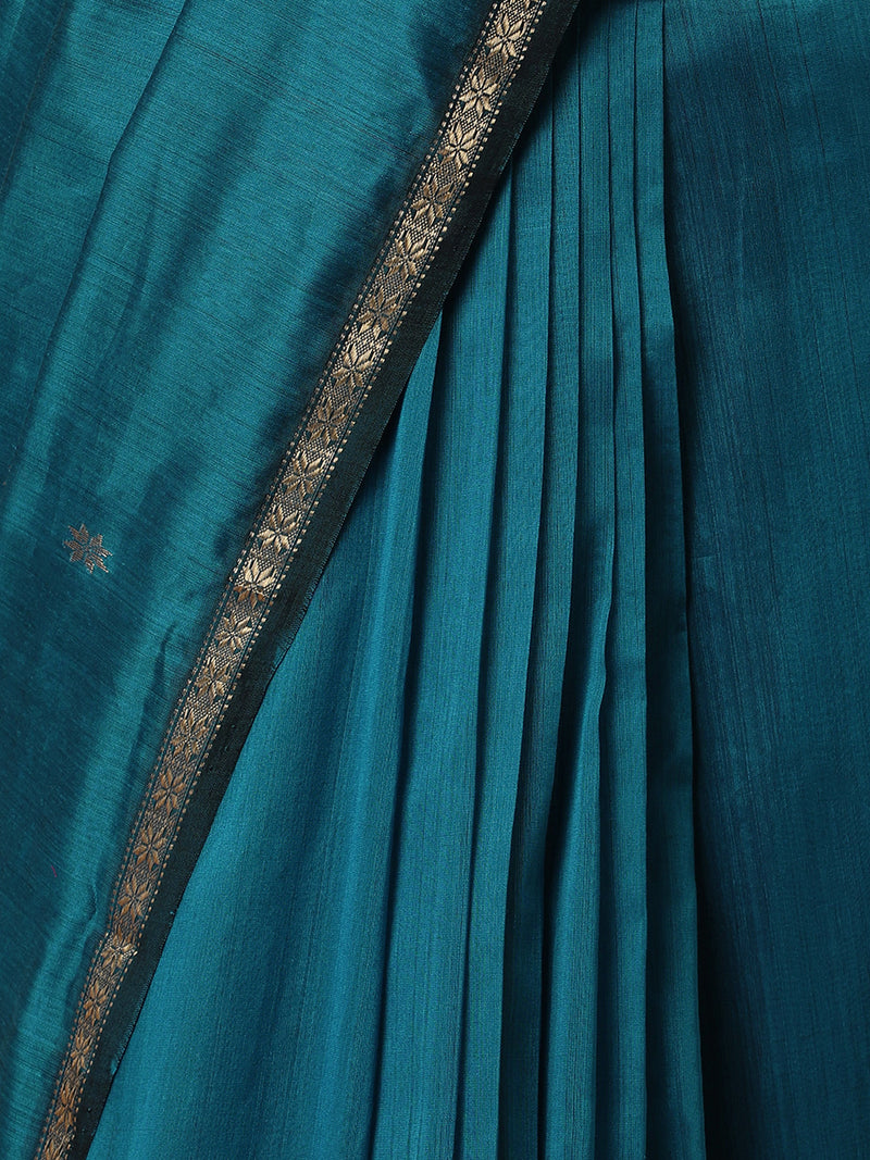 Maheshwari Cotton Silk Blue Saree with Chameli Phool Butta-Binks