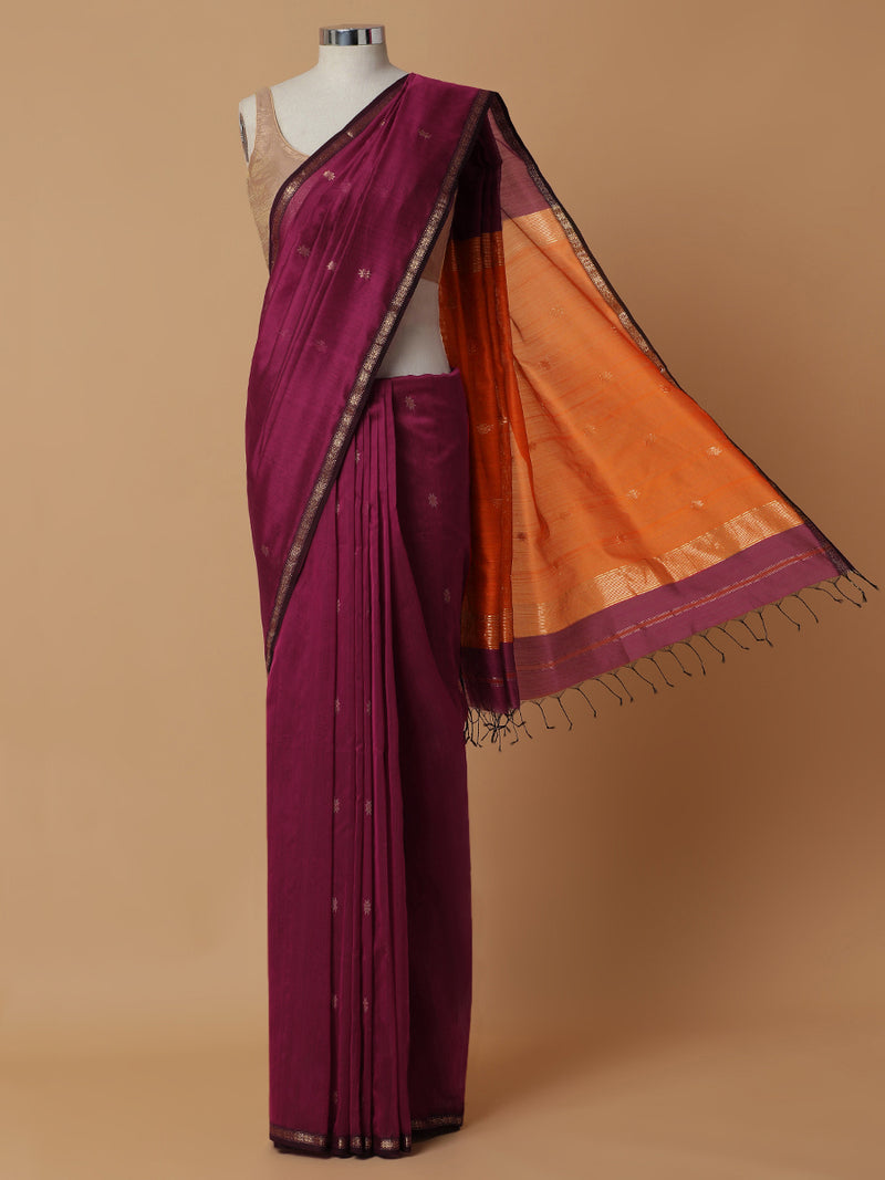 Maheshwari Cotton Silk bright Pink Saree With Chameli Phool Butta-Binks