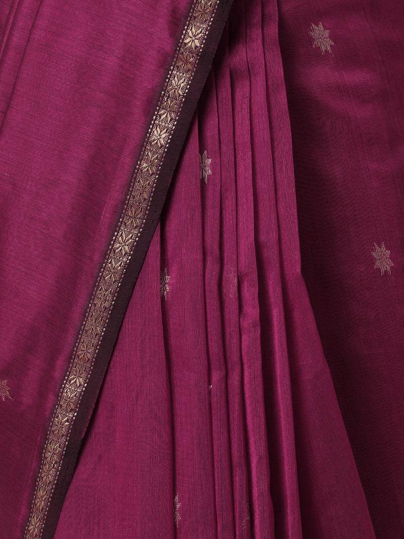 Maheshwari Cotton Silk bright Pink Saree With Chameli Phool Butta-Binks