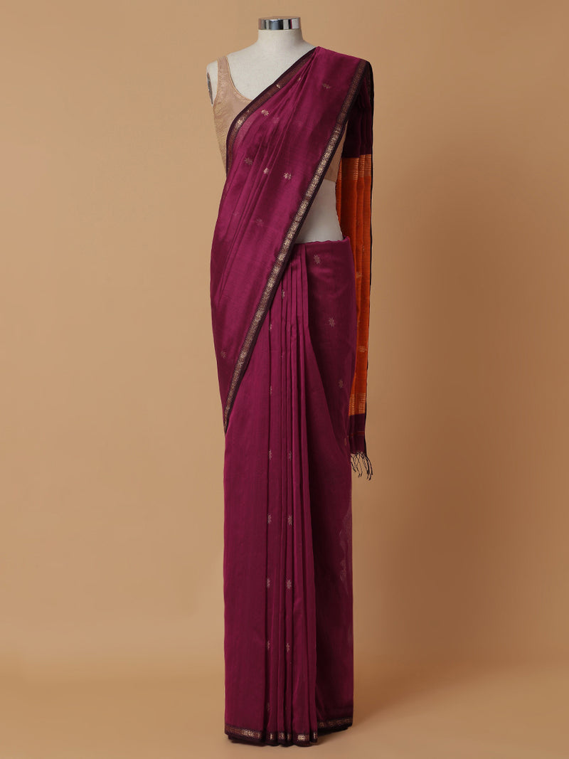 Maheshwari Cotton Silk bright Pink Saree With Chameli Phool Butta-Binks