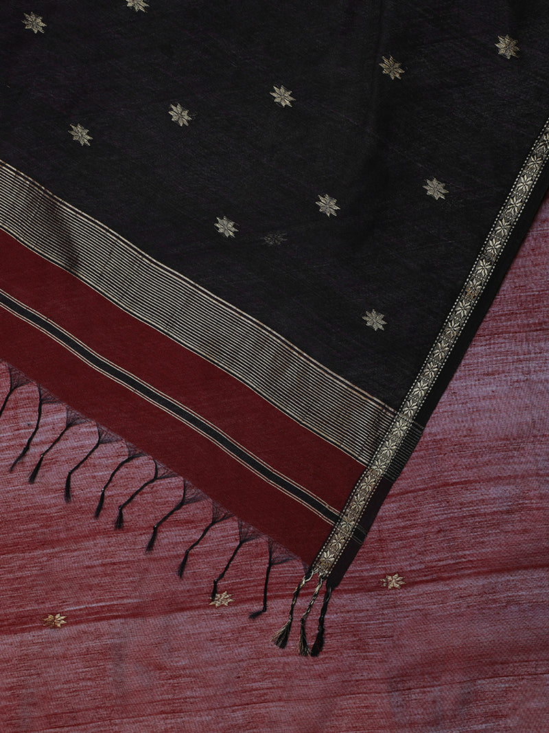 Maheshwari Cotton Silk Deep Maroon Saree With Chameli Phool Butta-Binks