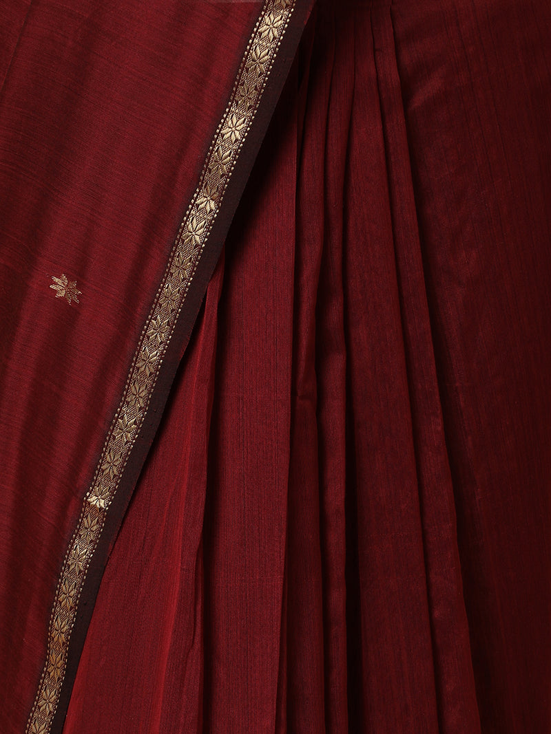 Maheshwari Cotton Silk Deep Maroon Saree With Chameli Phool Butta-Binks