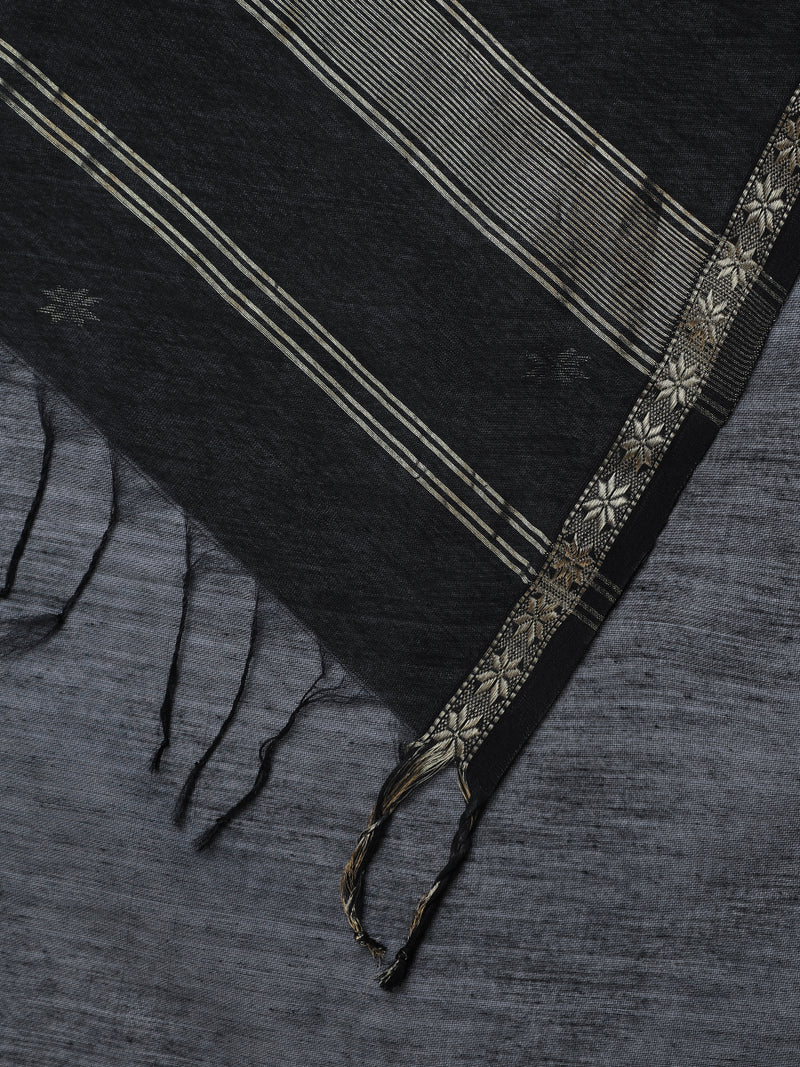 Maheshwari Cotton Silk Jet Black Saree With Chameli Phool Butta-Binks