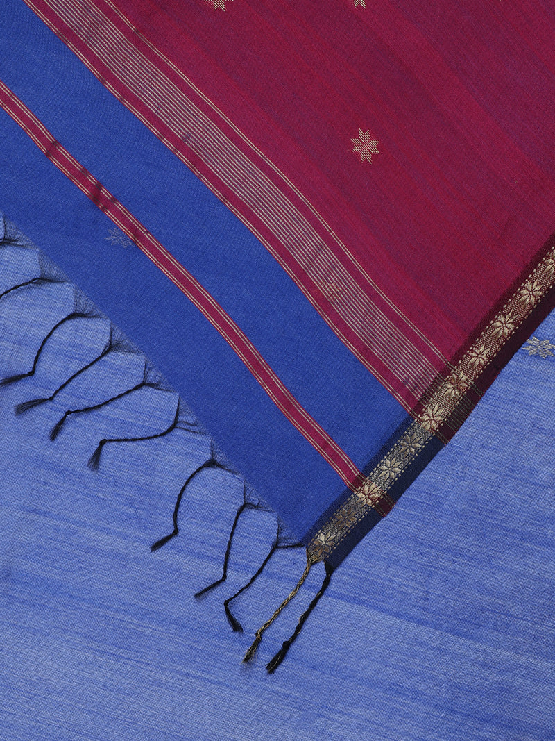 Maheshwari Cotton Silk Royal Blue Saree With Chameli Phool Bhutta-Binks