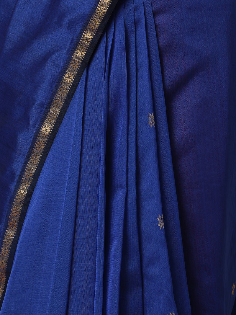 Maheshwari Cotton Silk Royal Blue Saree With Chameli Phool Bhutta-Binks