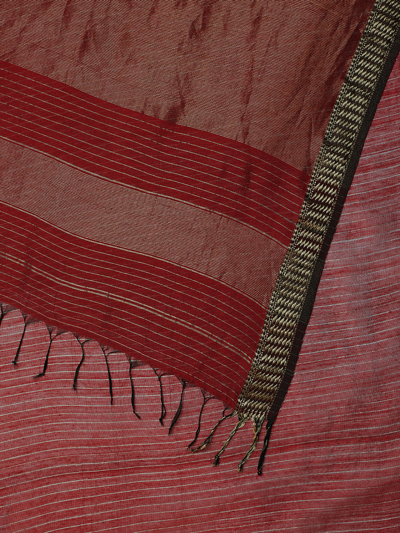 Maheshwari Cotton Silk Cherry Red Saree with Golden Zari Border-Binks