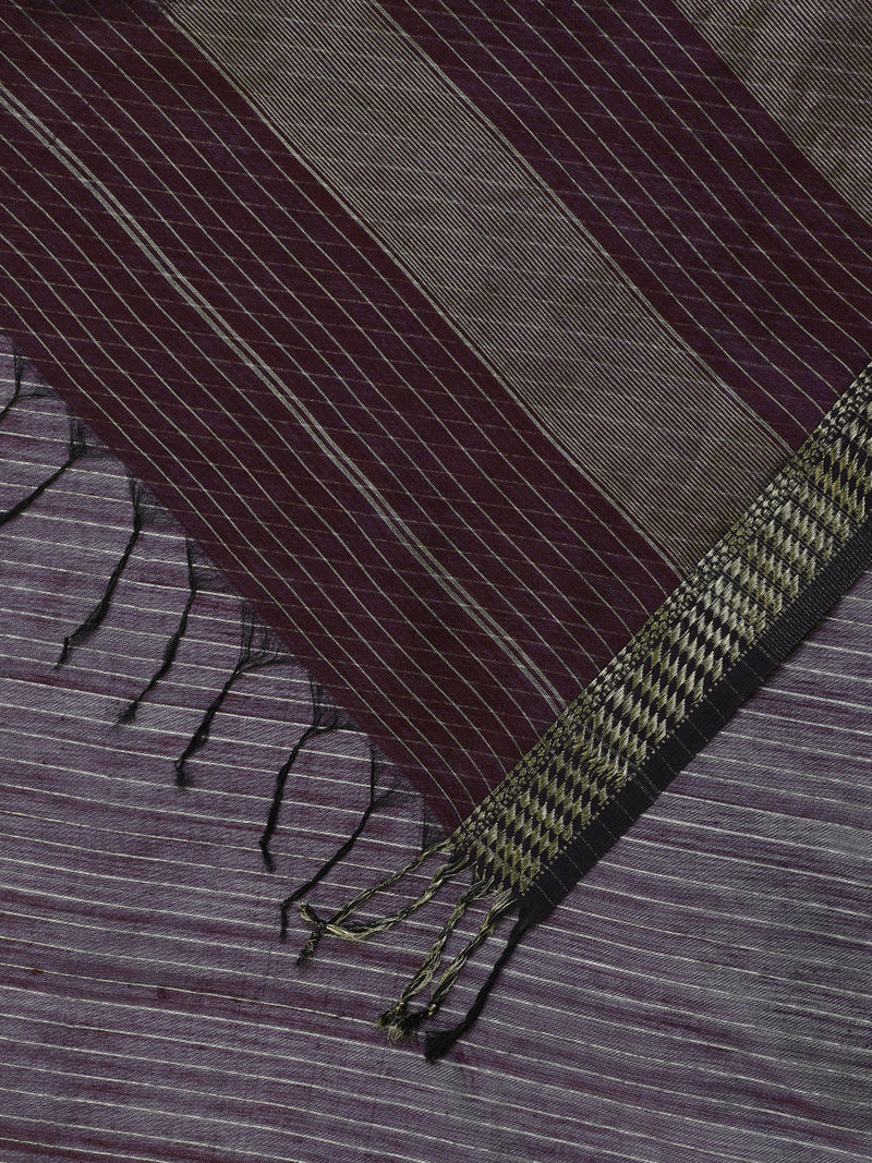 Maheshwari Cotton Silk Dark Wine Saree with Golden Zari Border-Binks