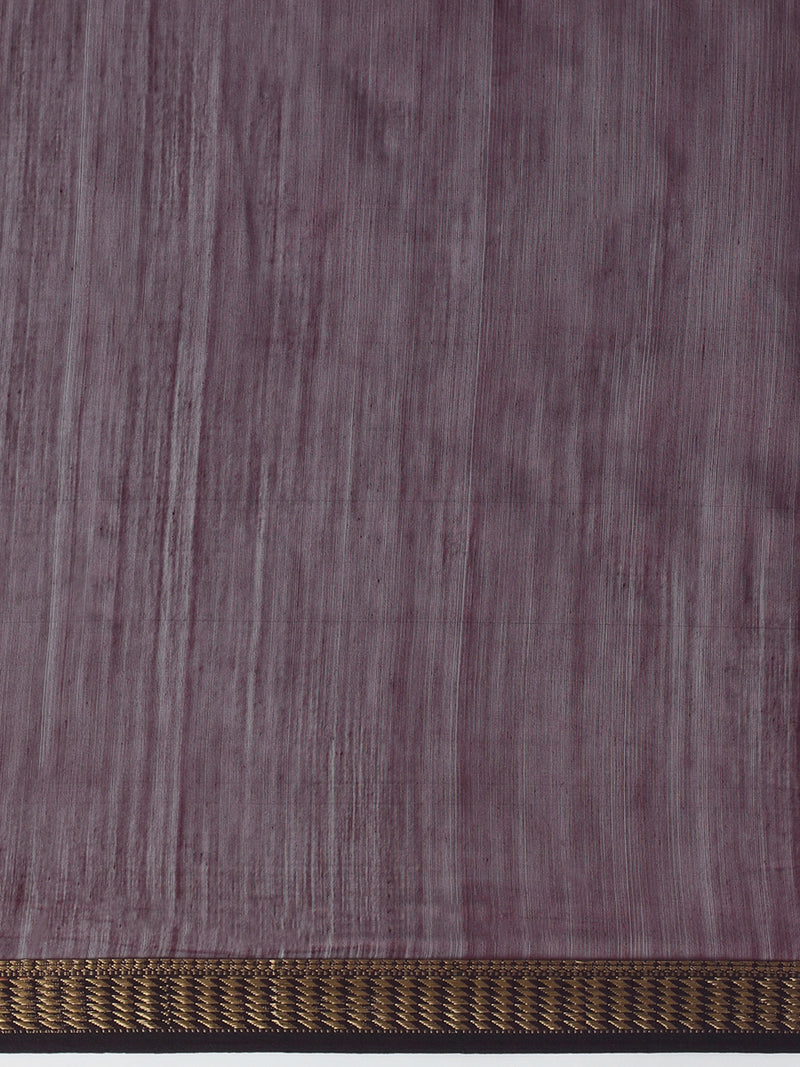 Maheshwari Cotton Silk Dark Wine Saree with Golden Zari Border-Binks