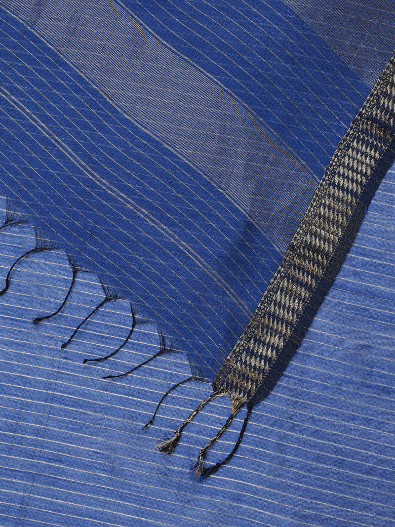 Maheshwari Cotton Silk Indigo blue Saree with Golden Zari Border-Binks