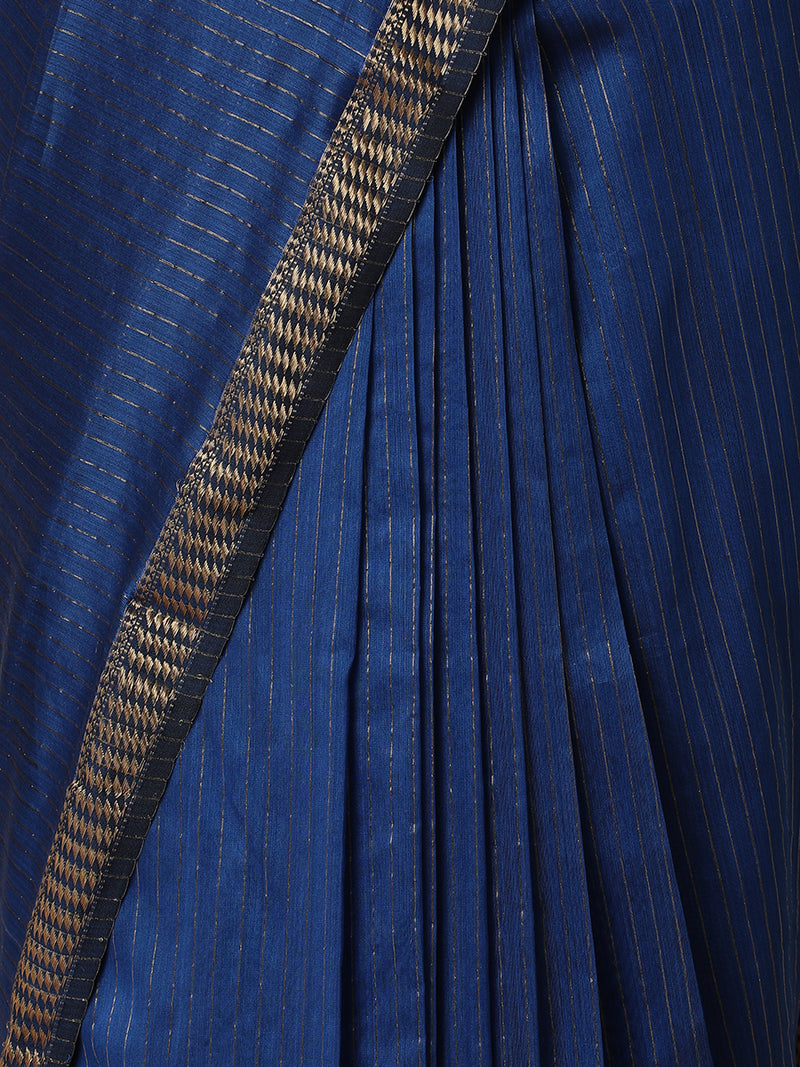 Maheshwari Cotton Silk Indigo blue Saree with Golden Zari Border-Binks