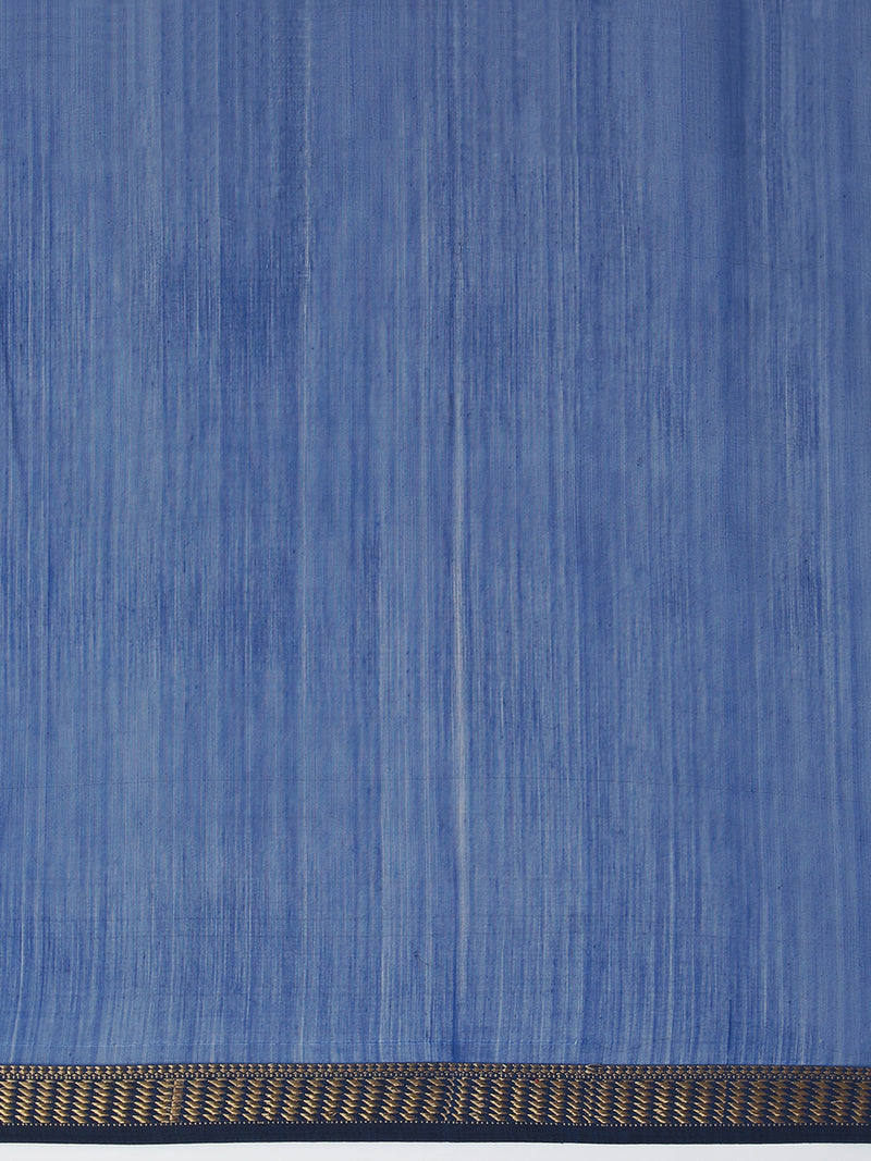 Maheshwari Cotton Silk Indigo blue Saree with Golden Zari Border-Binks