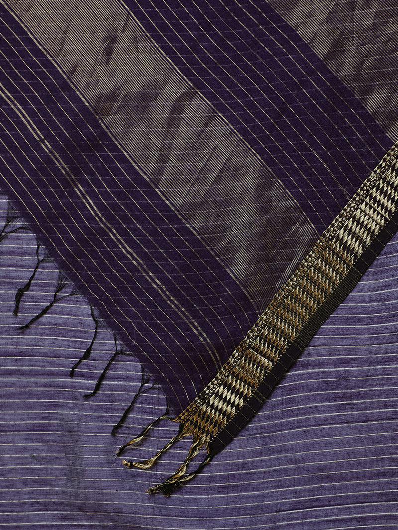 Maheshwari Cotton Silk Deep Violet Saree with Golden Zari Border-Binks