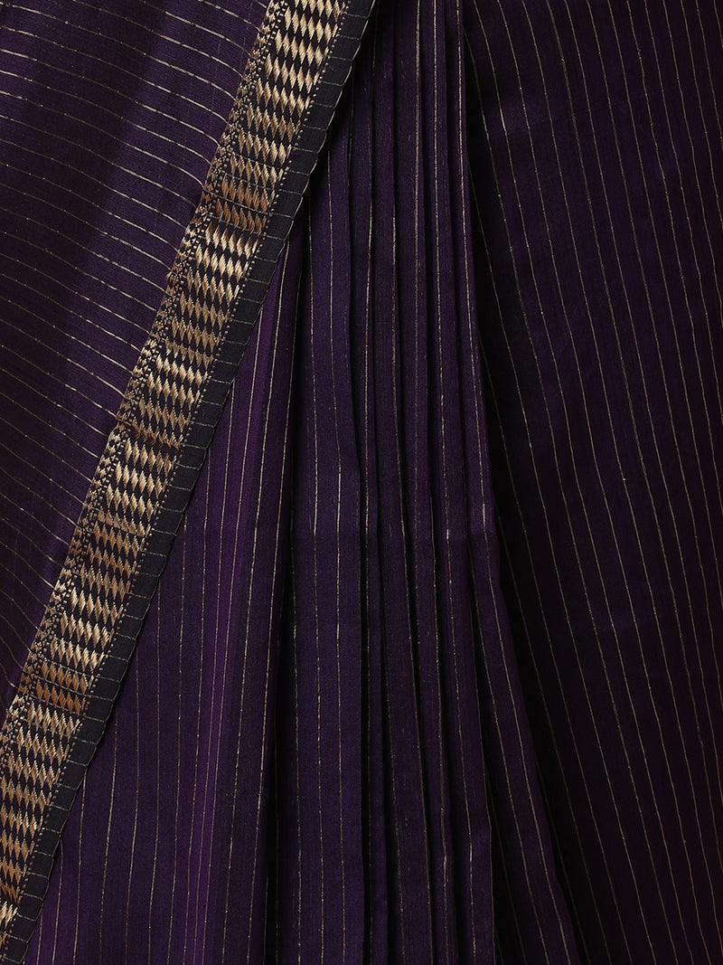 Maheshwari Cotton Silk Deep Violet Saree with Golden Zari Border-Binks