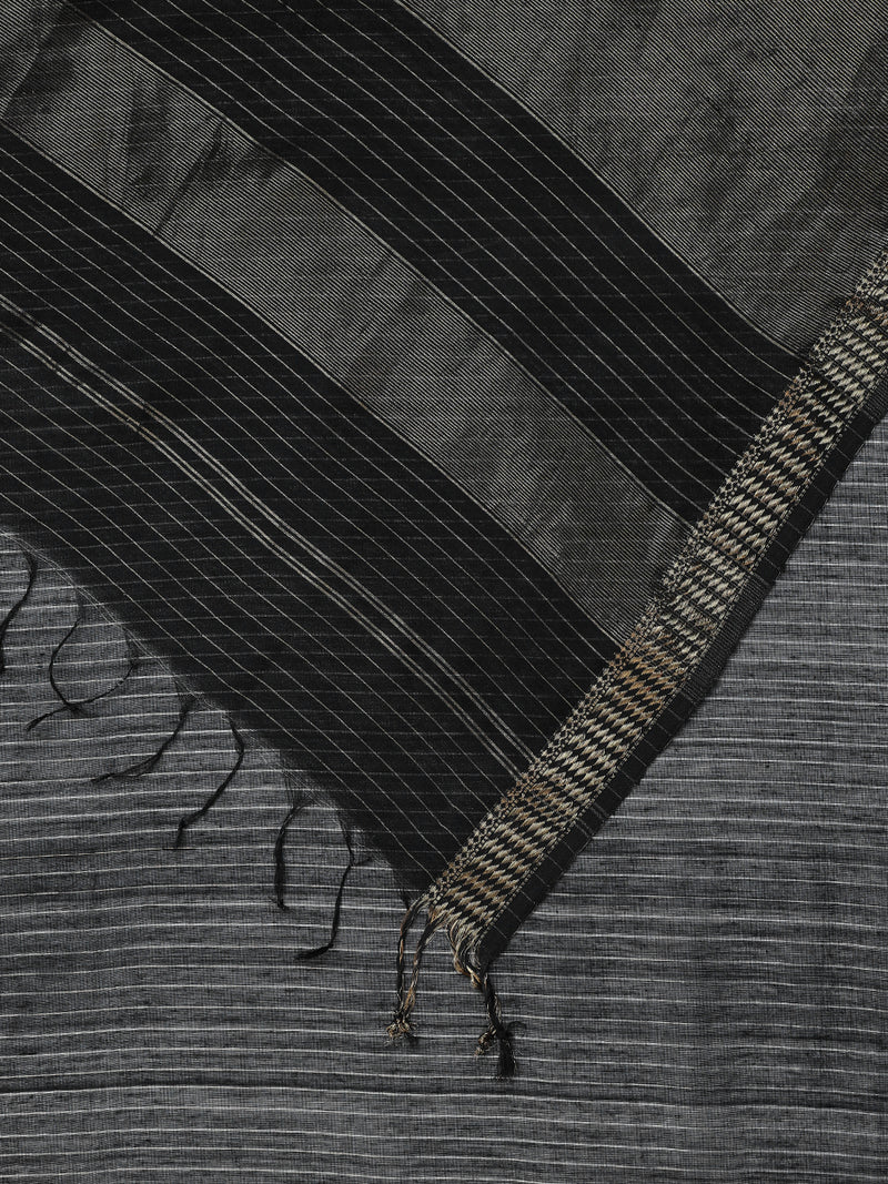 Maheshwari Cotton Silk Black Saree with Golden Zari Border-Binks