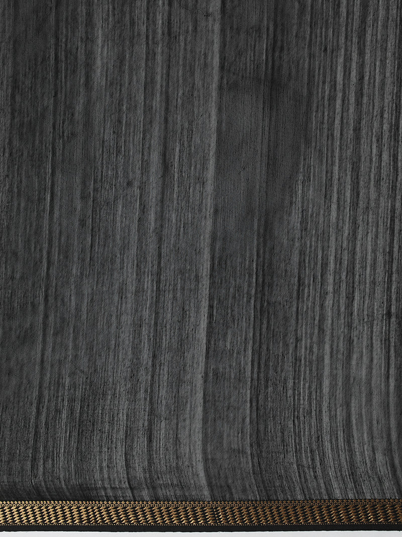 Maheshwari Cotton Silk Black Saree with Golden Zari Border-Binks