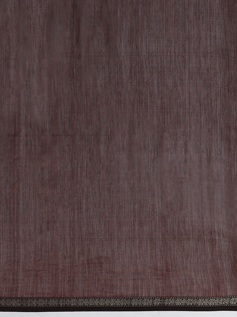 Maheshwari Cotton Silk Brown Chameli Butta Saree with Silver Border-Binks