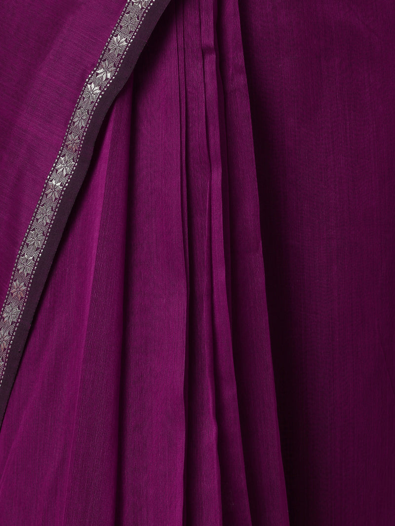 Maheshwari Cotton Silk Violet Chameli Butta Saree with Silver Border-Binks