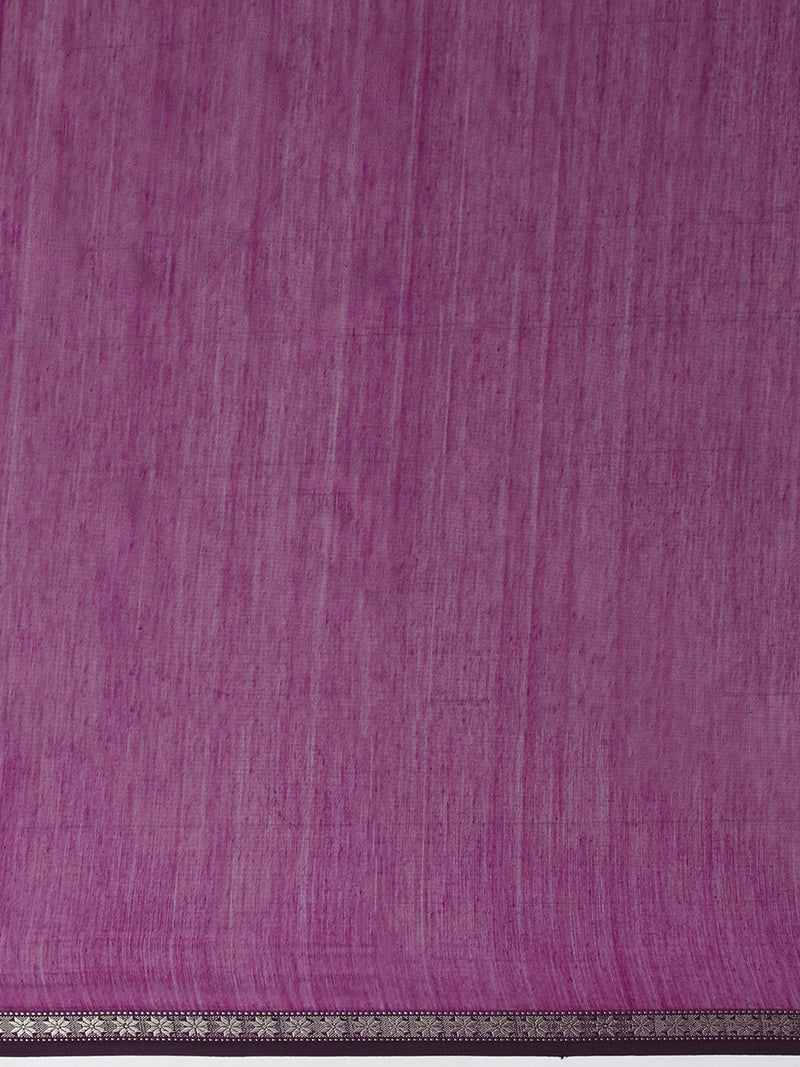 Maheshwari Cotton Silk Violet Chameli Butta Saree with Silver Border-Binks