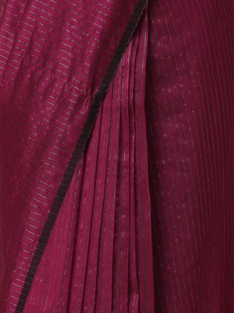 Maheshwari Cotton Silk Pink Striped Saree With Silver Border-Binks