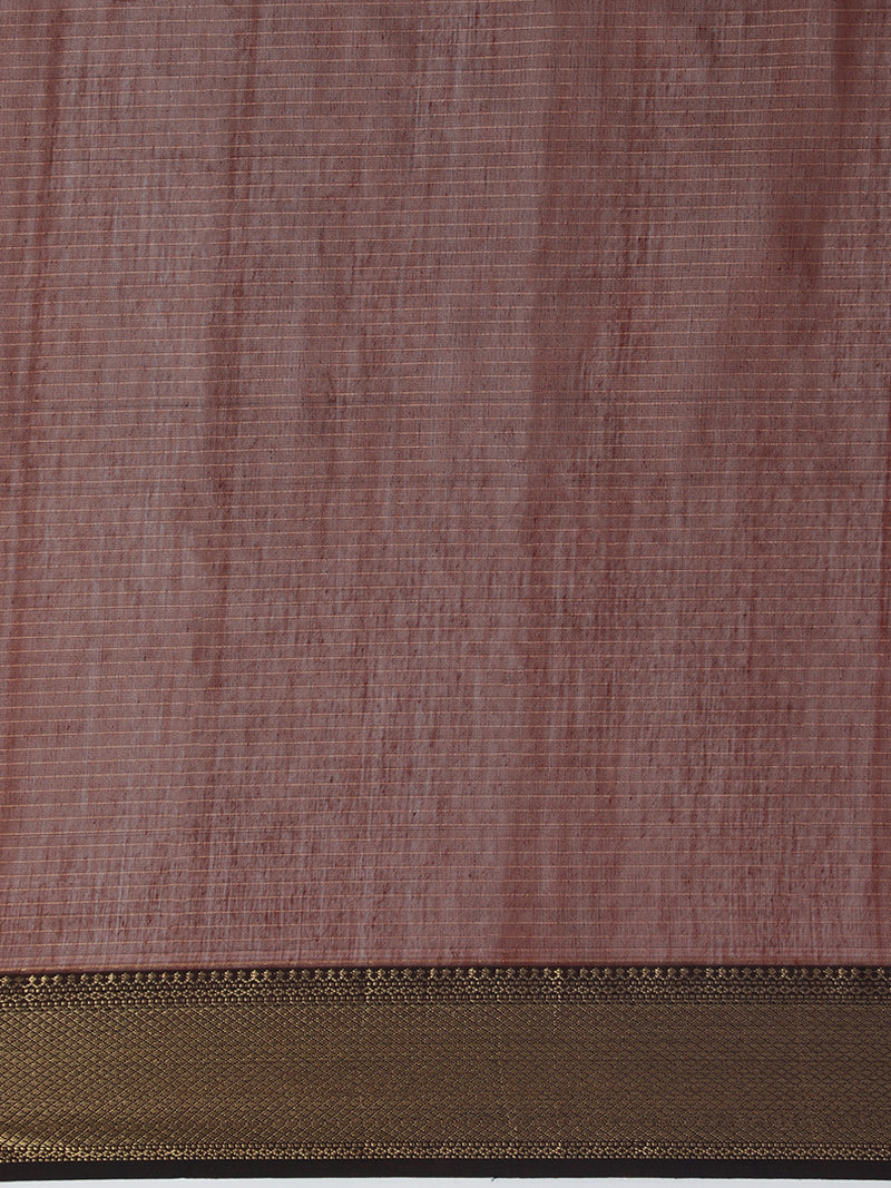 Maheshwari Cotton Silk Brown Pin Check Zari Saree-Binks