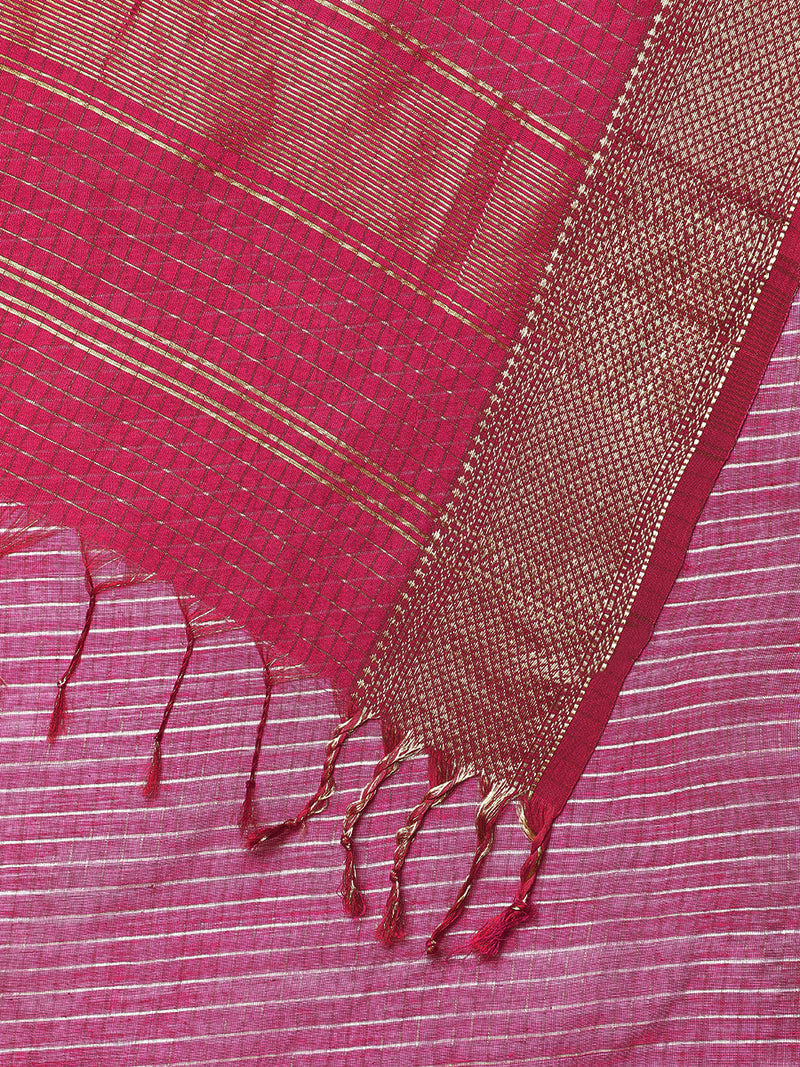 Maheshwari Cotton Silk Pink Pin Check Zari Saree-Binks