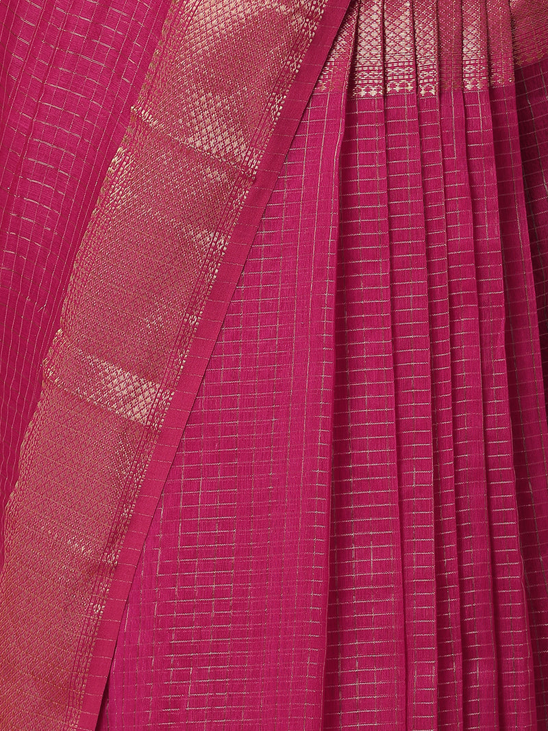 Maheshwari Cotton Silk Pink Pin Check Zari Saree-Binks
