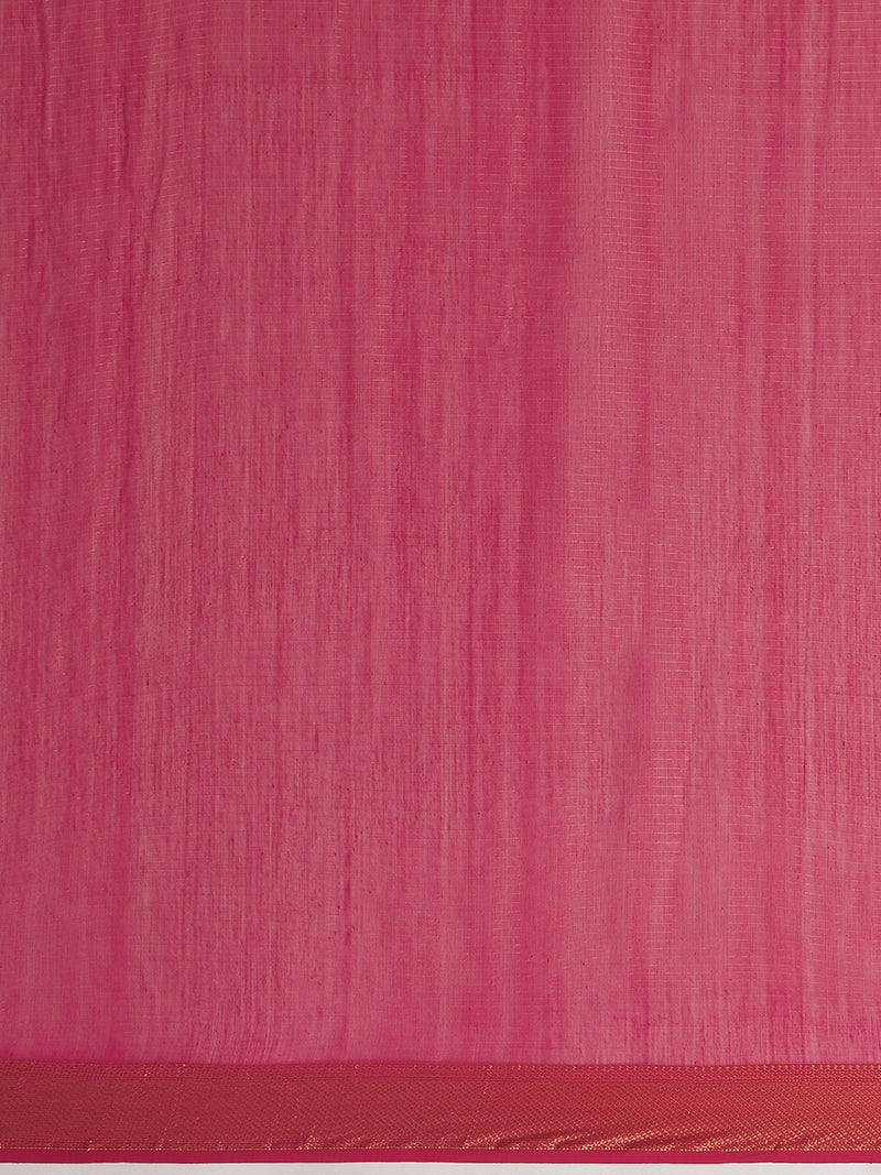 Maheshwari Cotton Silk Pink Pin Check Zari Saree-Binks