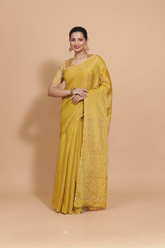 Maheshwari Cotton Silk Mustard Tissue Saree-Binks