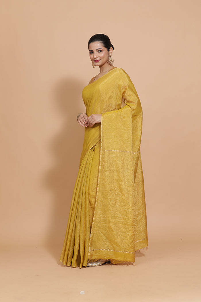 Maheshwari Cotton Silk Mustard Tissue Saree-Binks