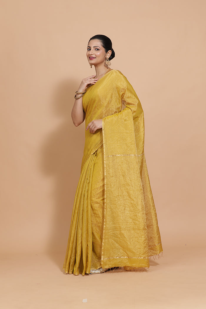 Maheshwari Cotton Silk Mustard Tissue Saree-Binks