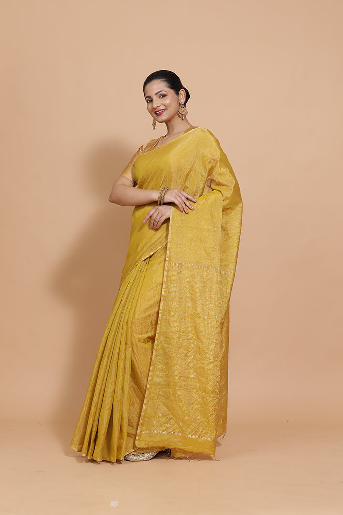 Maheshwari Cotton Silk Mustard Tissue Saree-Binks
