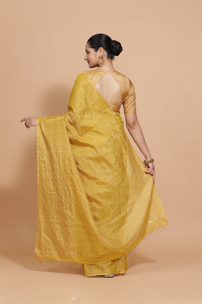 Maheshwari Cotton Silk Mustard Tissue Saree-Binks