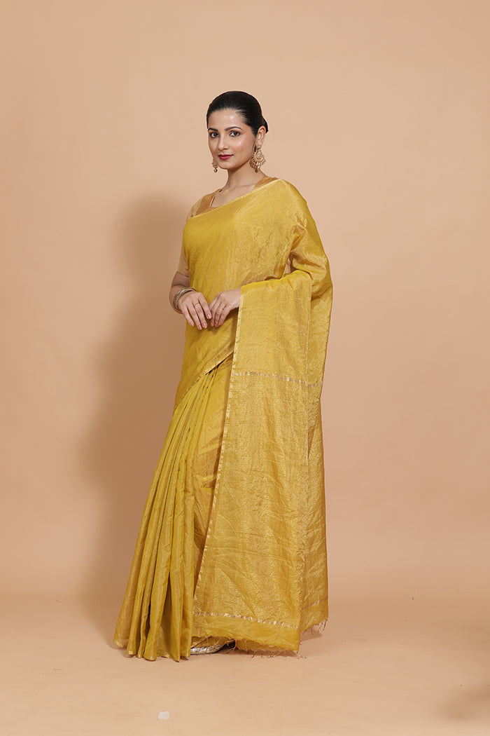 Maheshwari Cotton Silk Mustard Tissue Saree-Binks