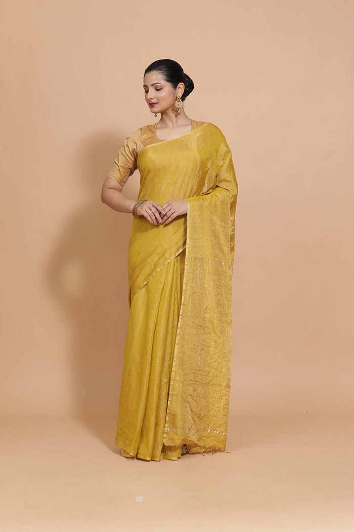Maheshwari Cotton Silk Mustard Tissue Saree-Binks
