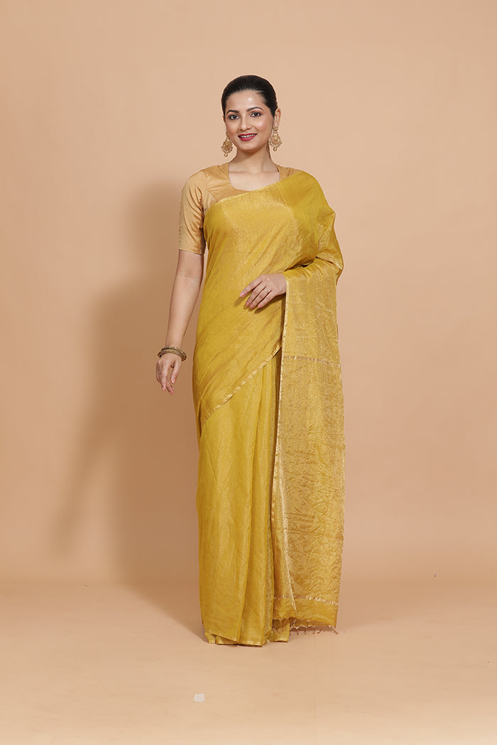 Maheshwari Cotton Silk Mustard Tissue Saree-Binks