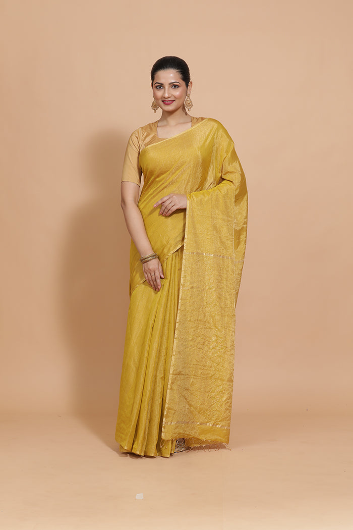 Maheshwari Cotton Silk Mustard Tissue Saree-Binks