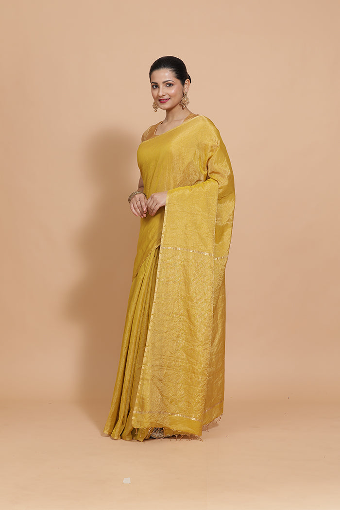 Maheshwari Cotton Silk Mustard Tissue Saree-Binks