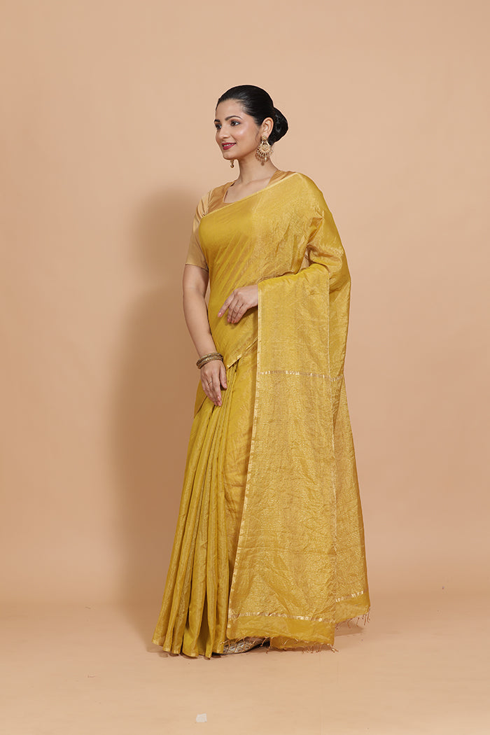 Maheshwari Cotton Silk Mustard Tissue Saree-Binks