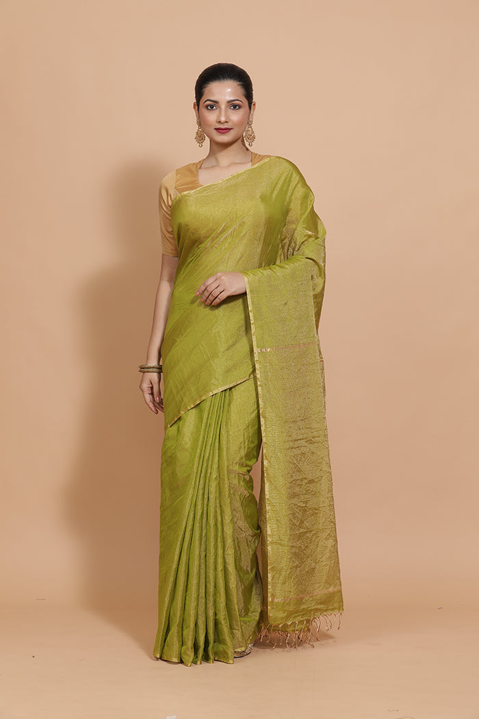 Maheshwari Cotton Silk Green Tissue Saree-Binks