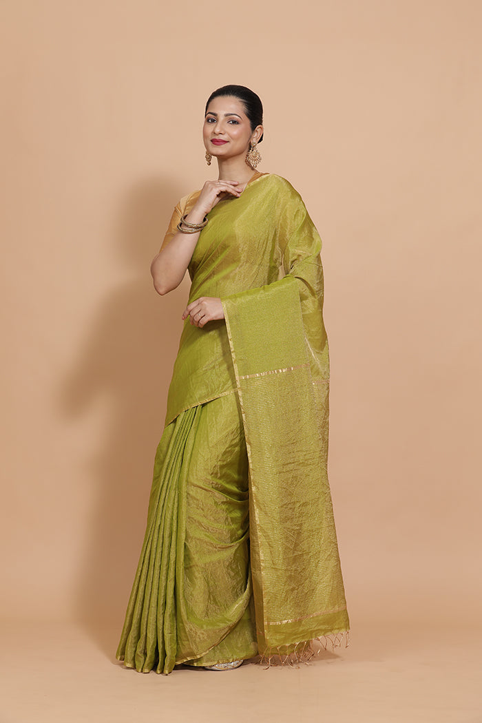 Maheshwari Cotton Silk Green Tissue Saree-Binks