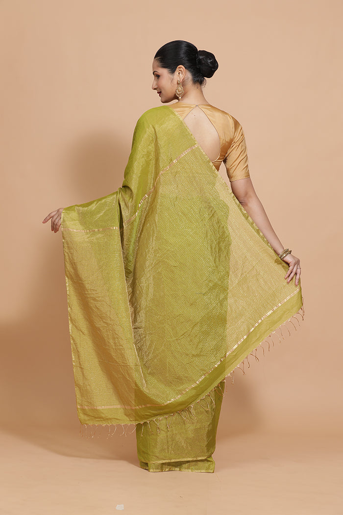 Maheshwari Cotton Silk Green Tissue Saree-Binks