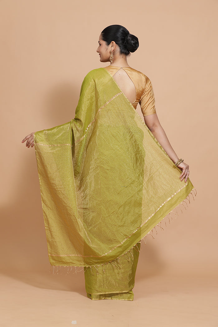 Maheshwari Cotton Silk Green Tissue Saree-Binks