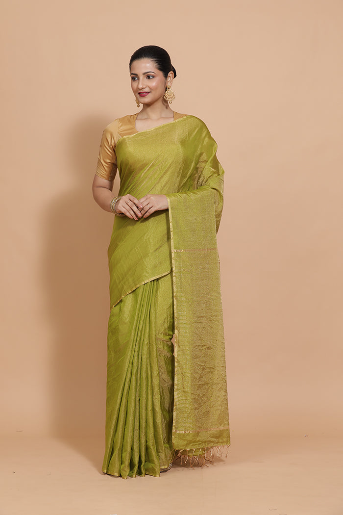 Maheshwari Cotton Silk Green Tissue Saree-Binks