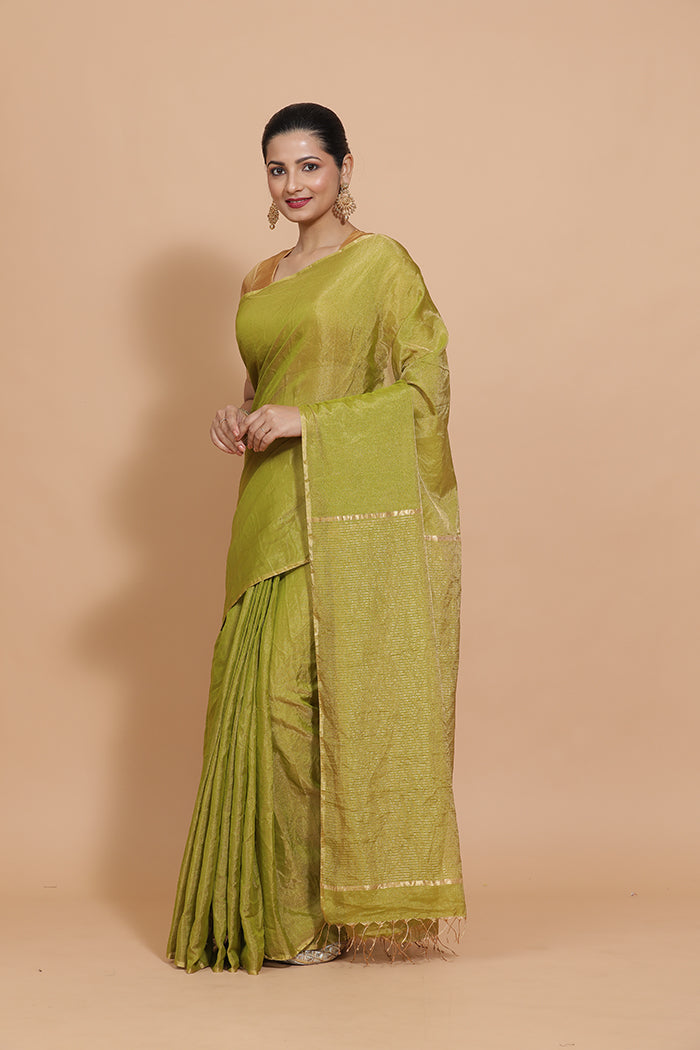 Maheshwari Cotton Silk Green Tissue Saree-Binks