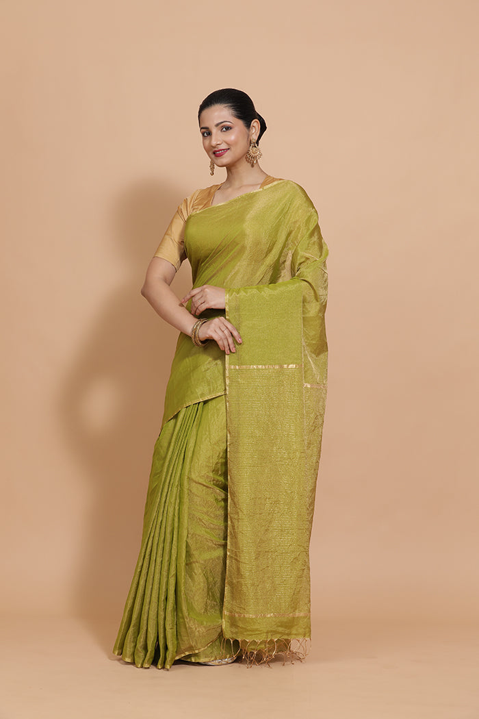 Maheshwari Cotton Silk Green Tissue Saree-Binks