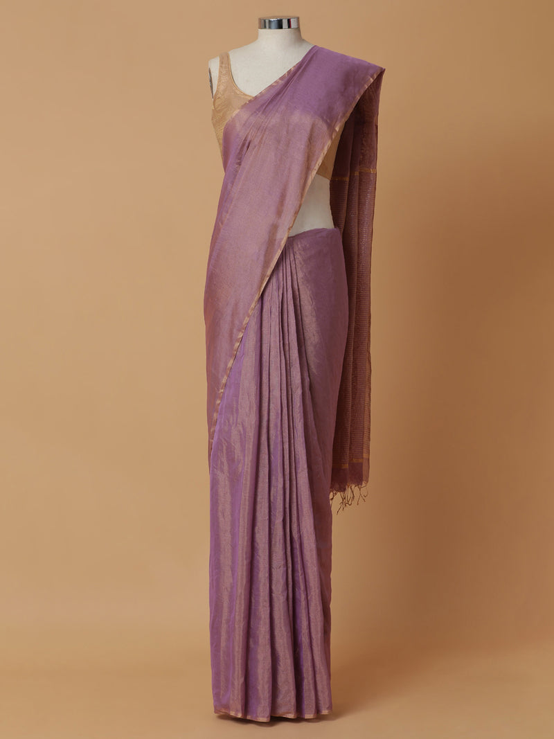 Maheshwari Cotton Silk Lavender Tissue Saree-Binks