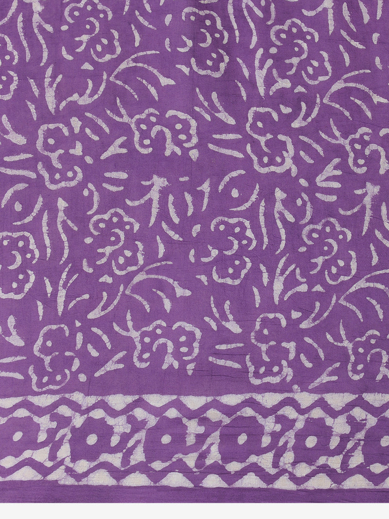 Hand Block Printed Lavender Cotton Mulmul saree-Binks
