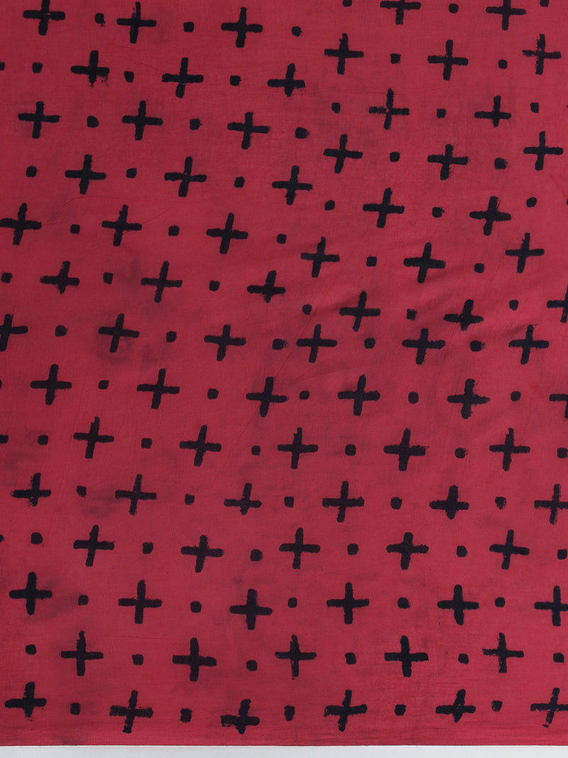 Hand Block Printed Red Cotton Mulmul saree-Binks